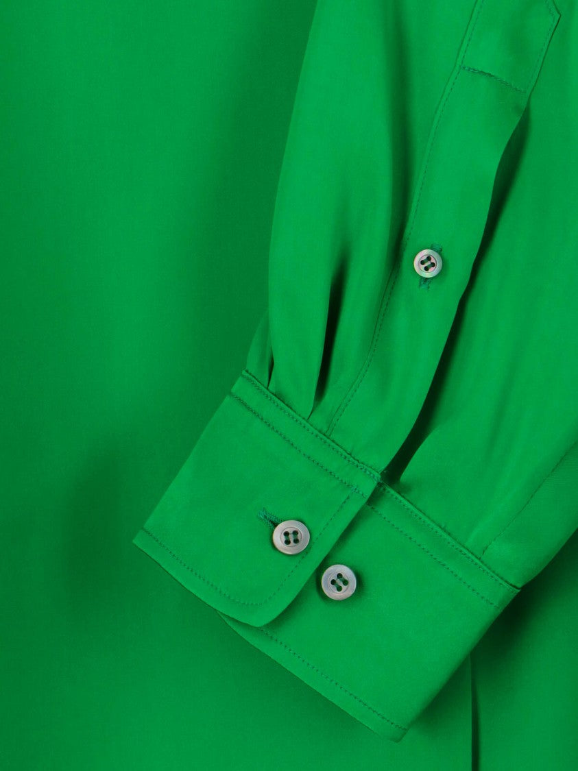 Dries Van Noten Green Classic Collar Silk Shirt Dress
