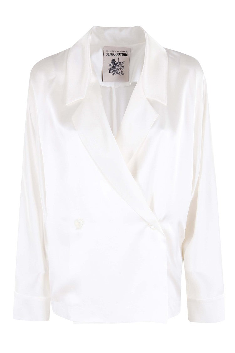Semi Couture Chalk Silk Satin Carmela Shirt