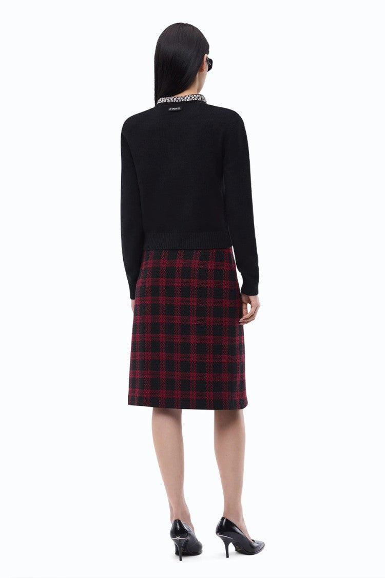 Pinko Black Embellished Collar Wool-Blend Cardigan