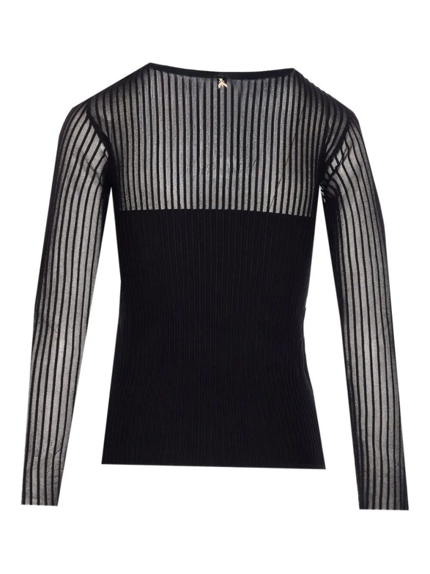 Patrizia Pepe Fitted Black Sweater With Ribbed Texture
