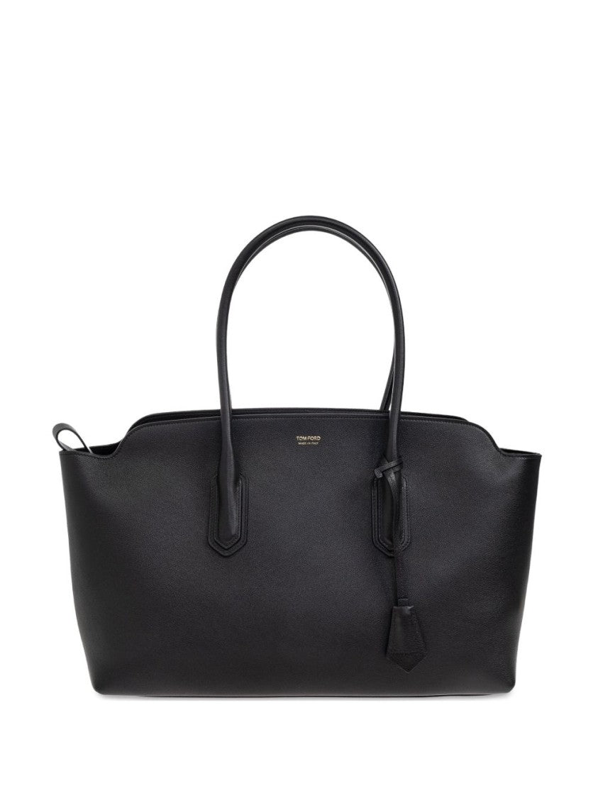 Tom Ford Large Handbag In Hammered Black Leather