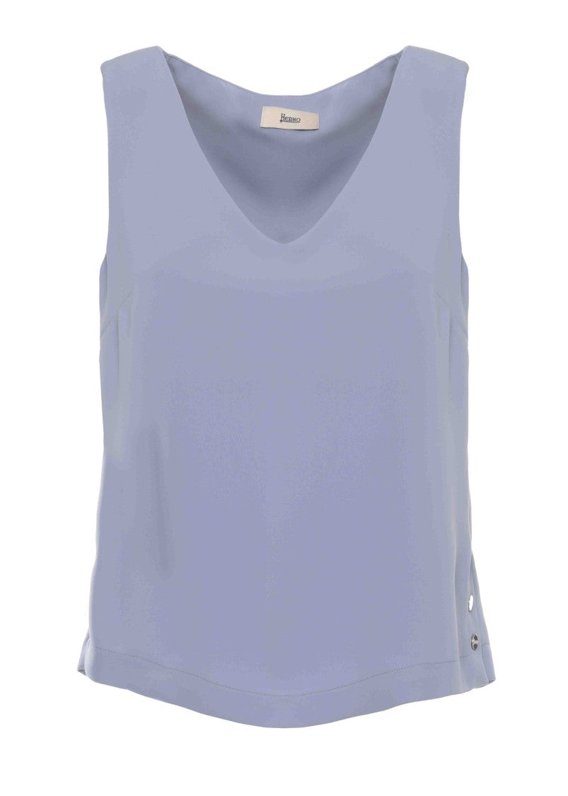 Herno Light Blue V-Neck Side-Button Tank Top