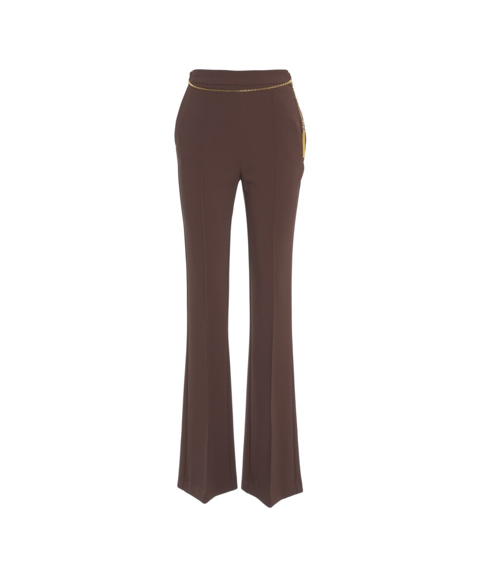 Elisabetta Franchi High-Waisted Flared Trousers With Chain Detail