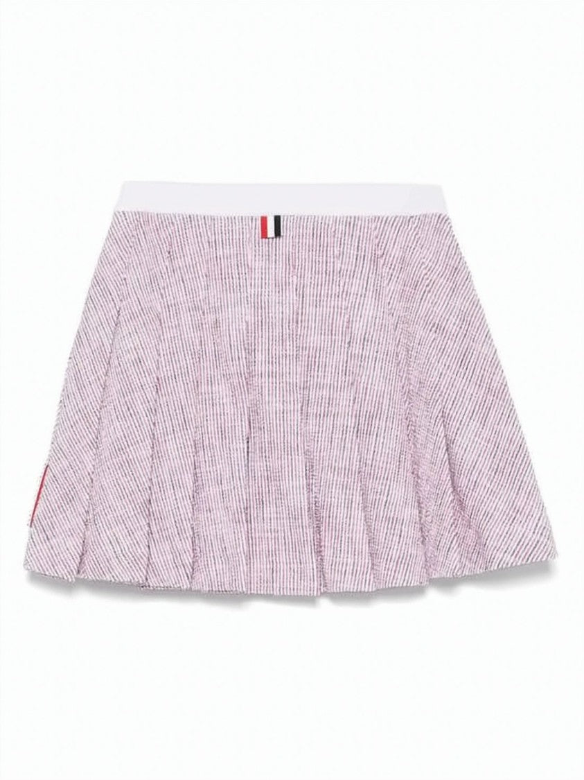 Thom Browne Pleated Short Skirt With Textured Stripes And Tricolor Accents
