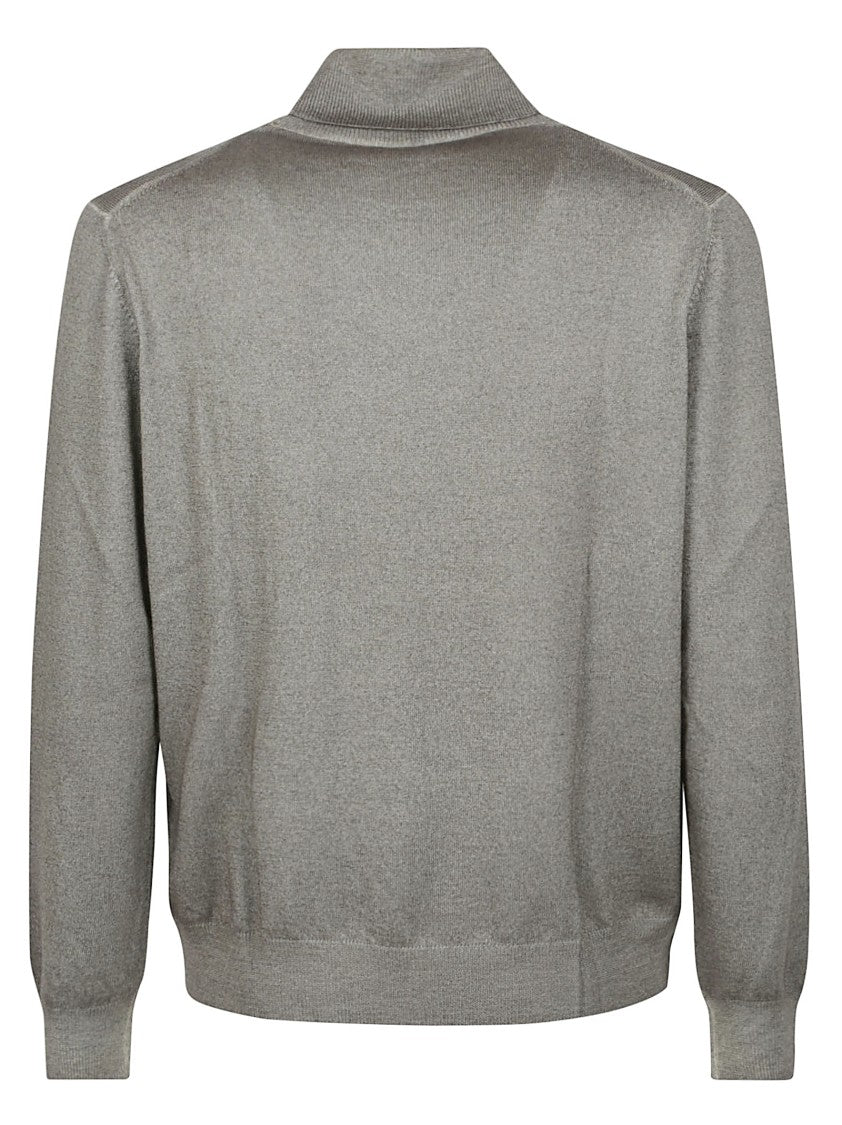 Fay Grey Fitted Virgin Wool Turtleneck Sweater