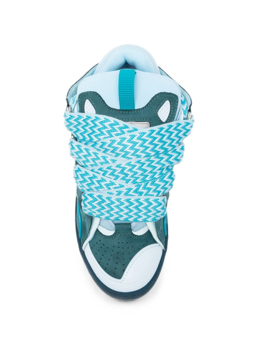 Lanvin Petrol Blue Low-Top Sneakers With Panelled Design