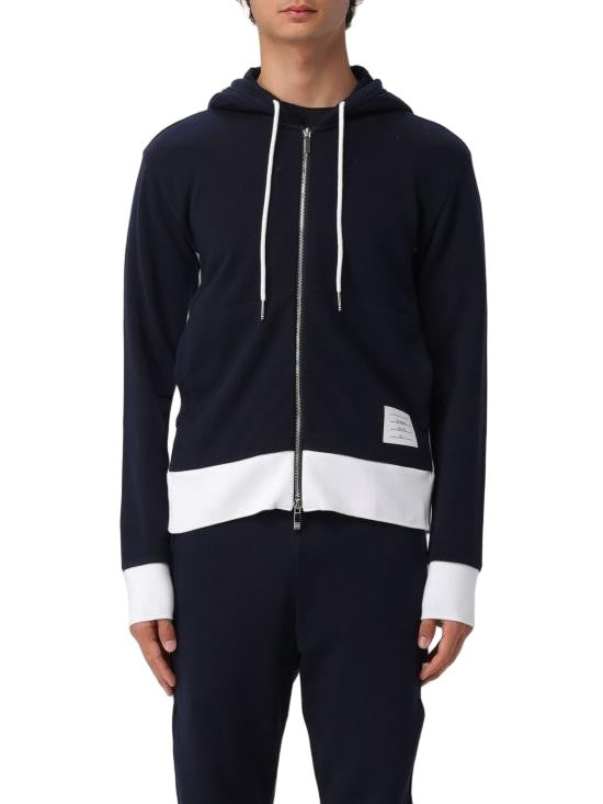 Thom Browne Cotton Hooded Zip-Up Top With Contrasting Trim