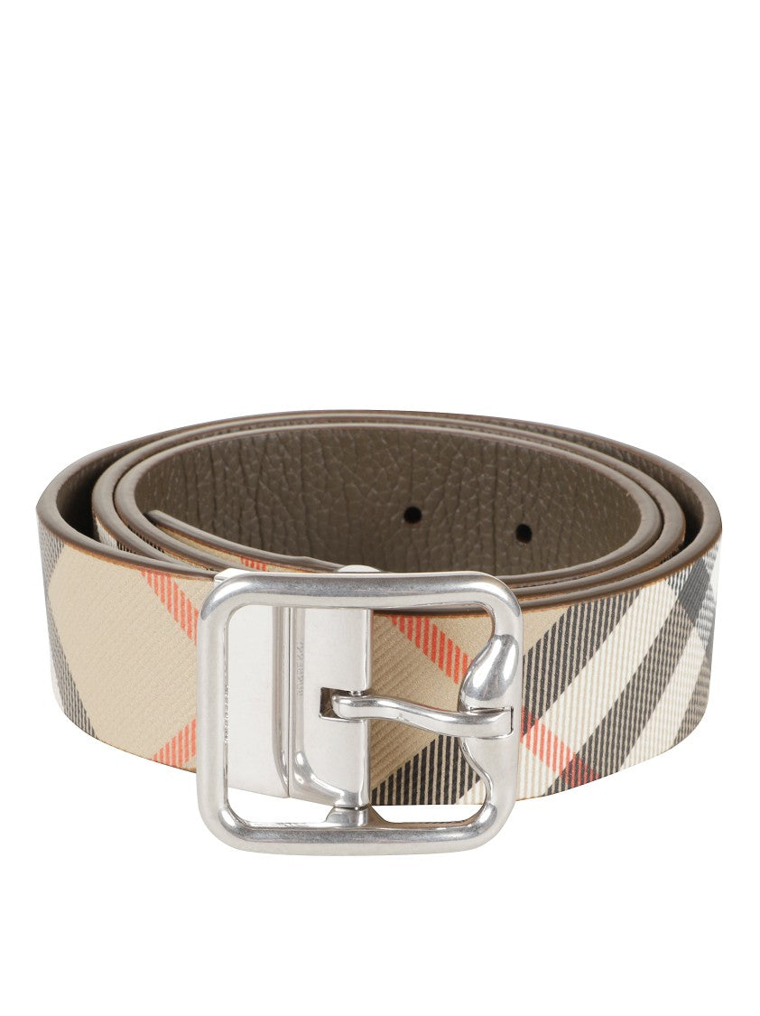 Burberry Classic Beige Check Belt With Silver Buckle