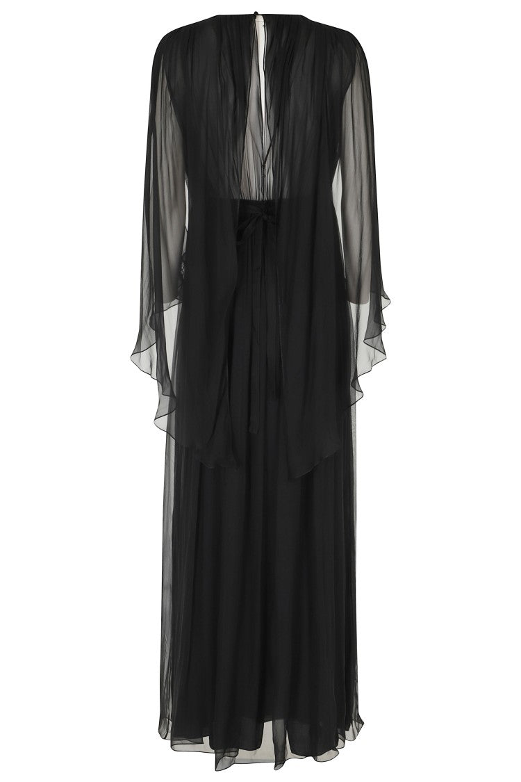 Alberta Ferretti Black Silk Chiffon Pleated Belted Silk Dress