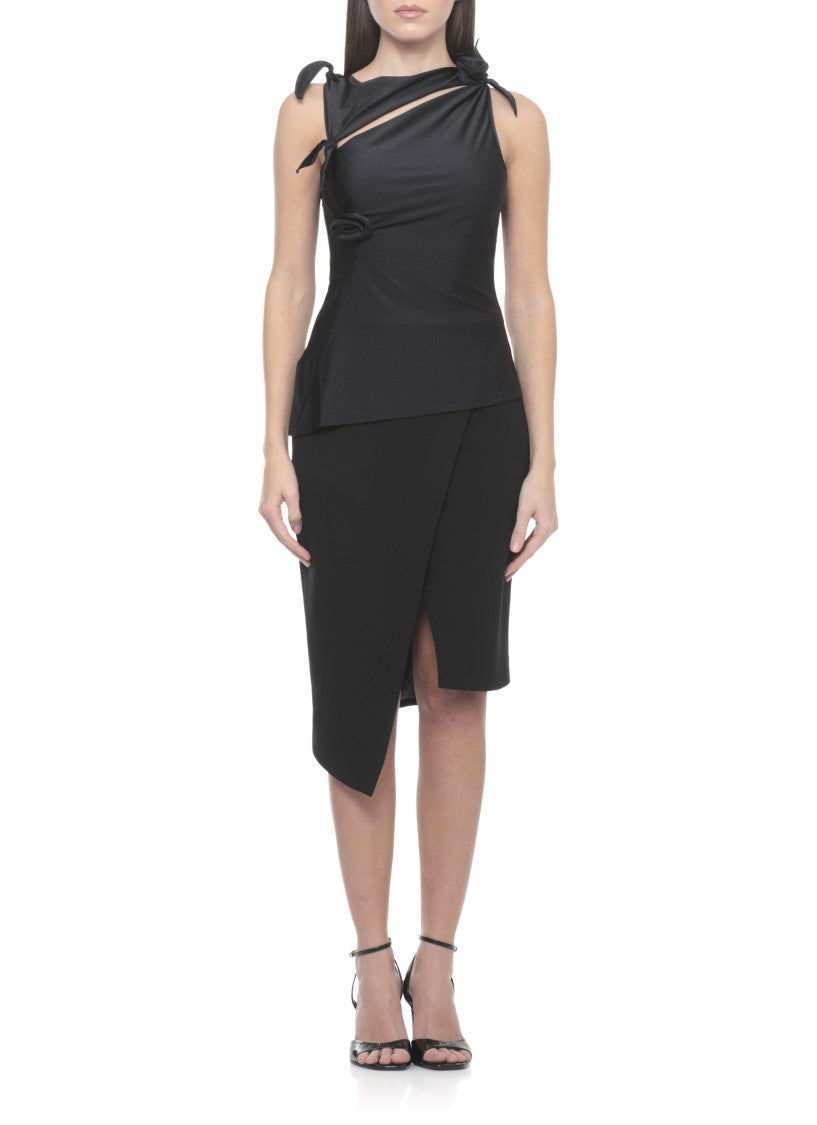 Coperni Black Asymmetric Floral Cut-Out Tank Top