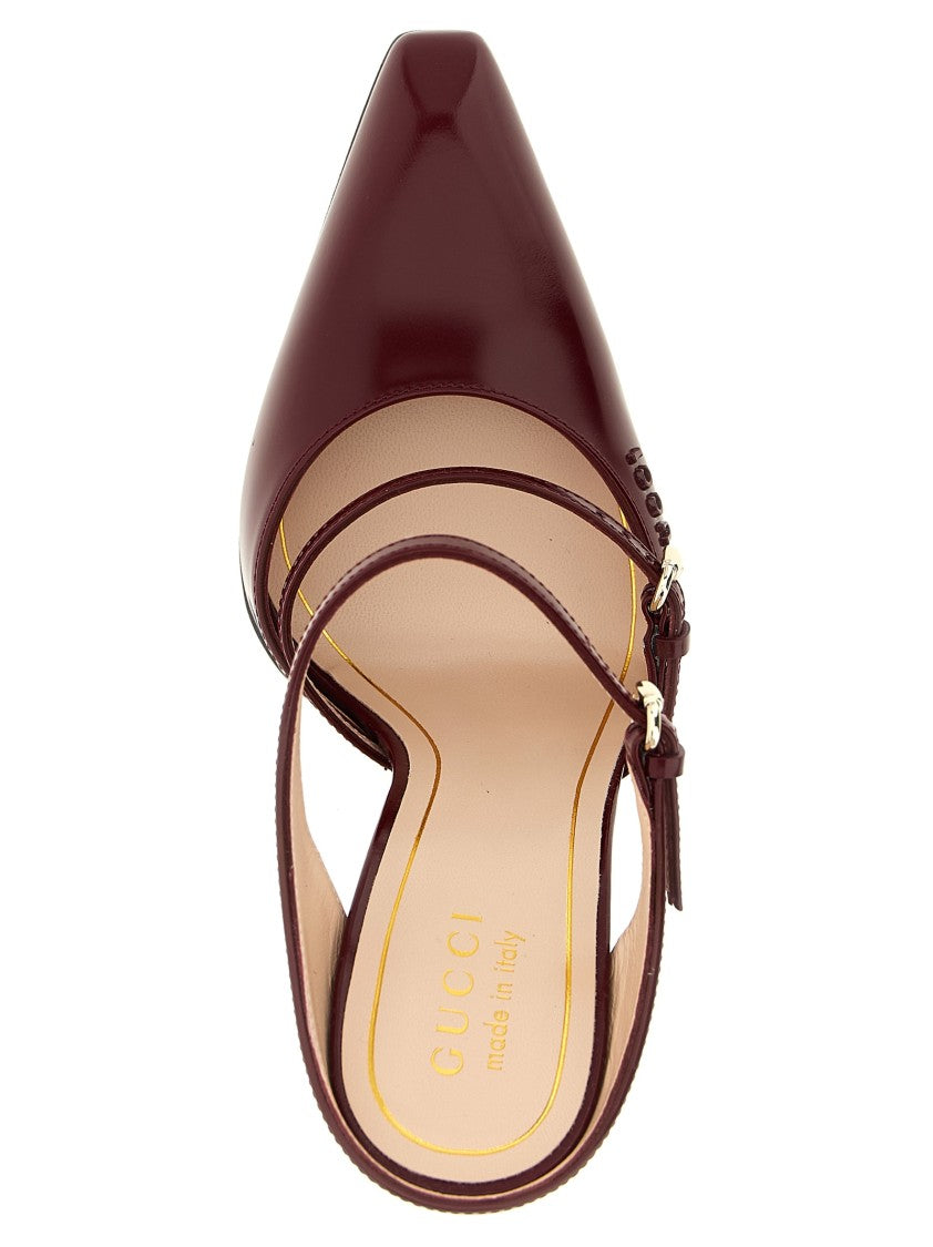 Gucci Burgundy Shiny Leather Sabots With Adjustable Straps