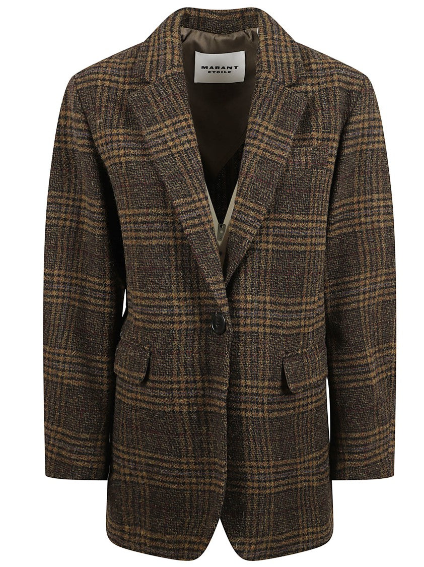 Isabel Marant Virgin Wool Checked Pattern Single-Button Jacket