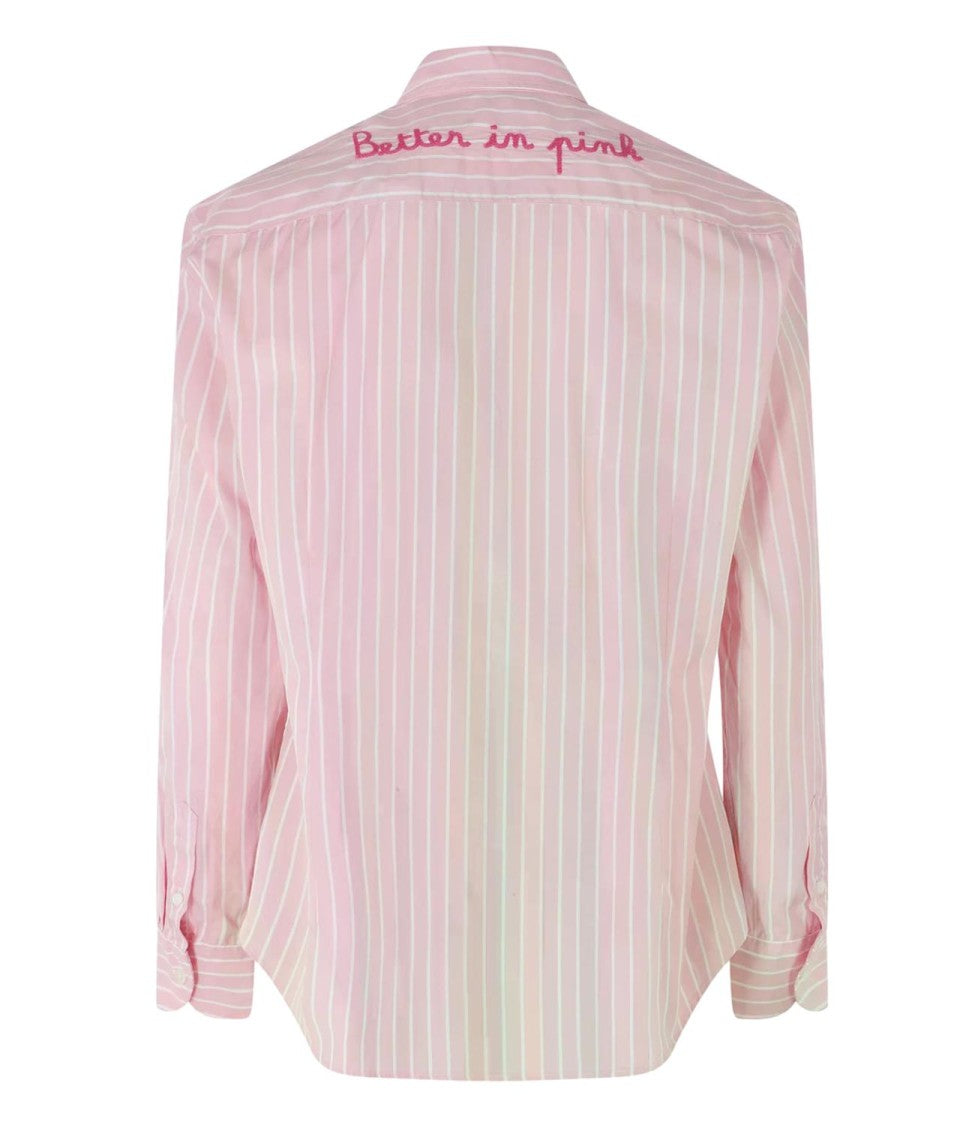 Mc2 Saint Barth Vertical Striped Button-Up Shirt With Embroidered Detail
