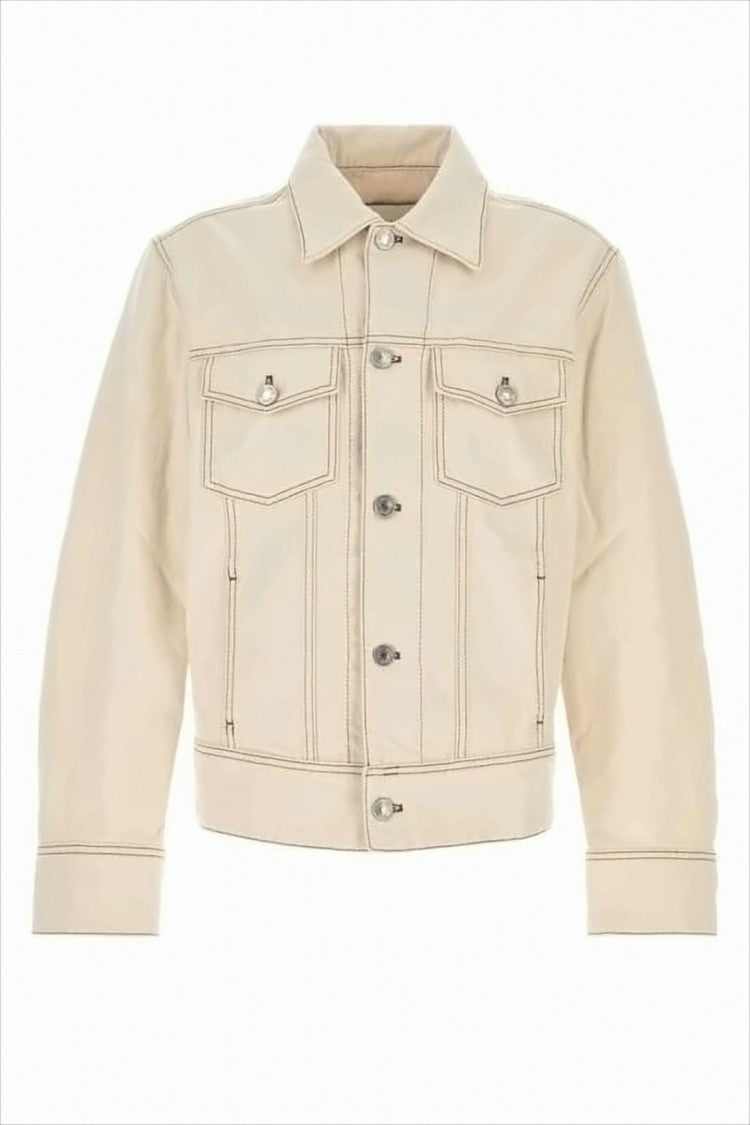 Ami Paris Cropped Denim Jacket With Classic Collar