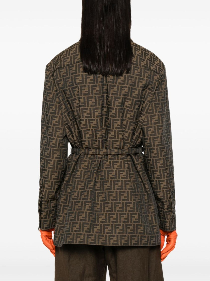 Fendi Structured Leather Jacket With Monogram Pattern