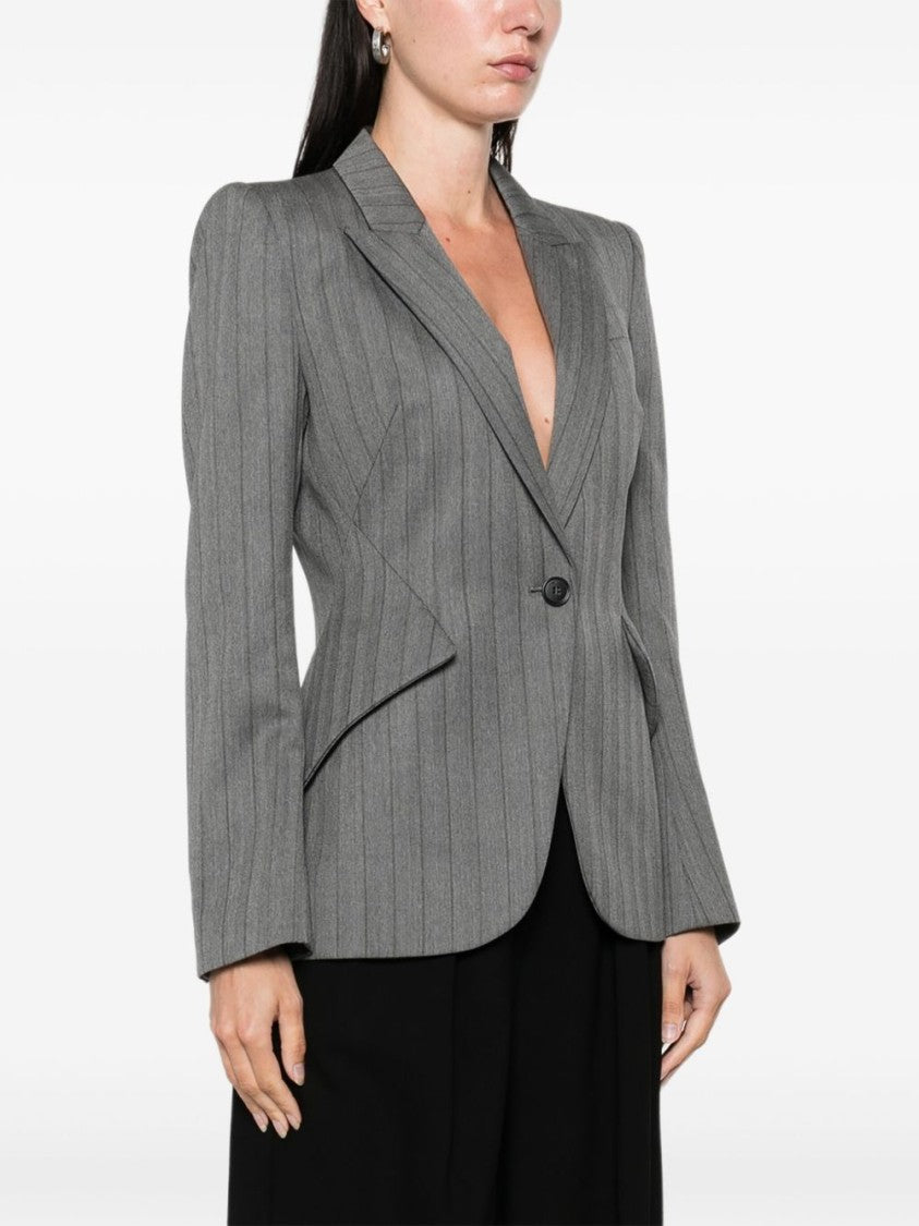 Alexander Mcqueen Tailored Grey Blazer With Notched Lapel