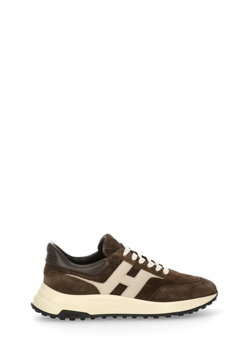 Hogan Brown Imprinted Logo Suede Low-Top Sneakers