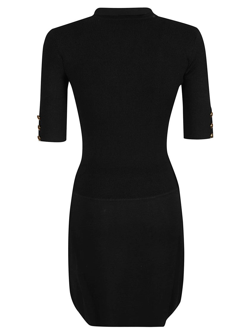 Elisabetta Franchi Fitted Mini Dress With Distinctive Nektie And Gold Accents
