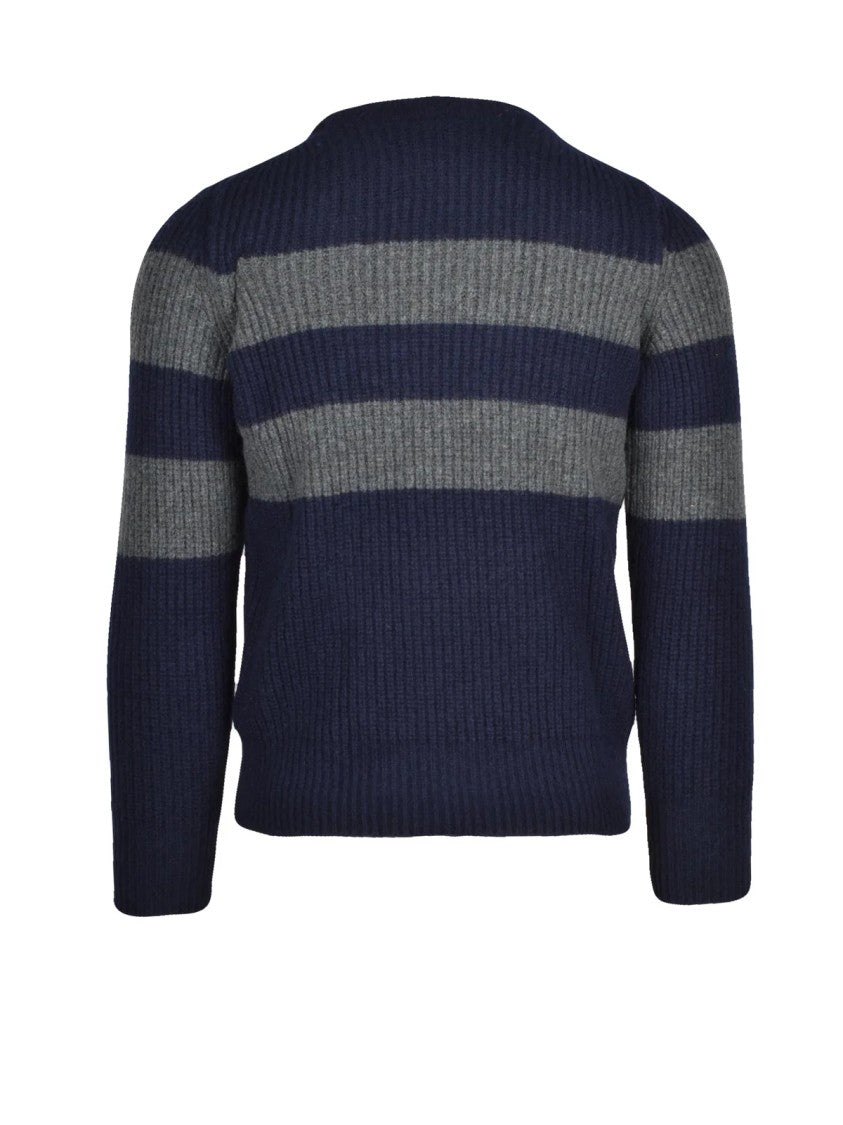 Paul & Shark Blue Striped Virgin Wool-Blend Crewneck Sweater