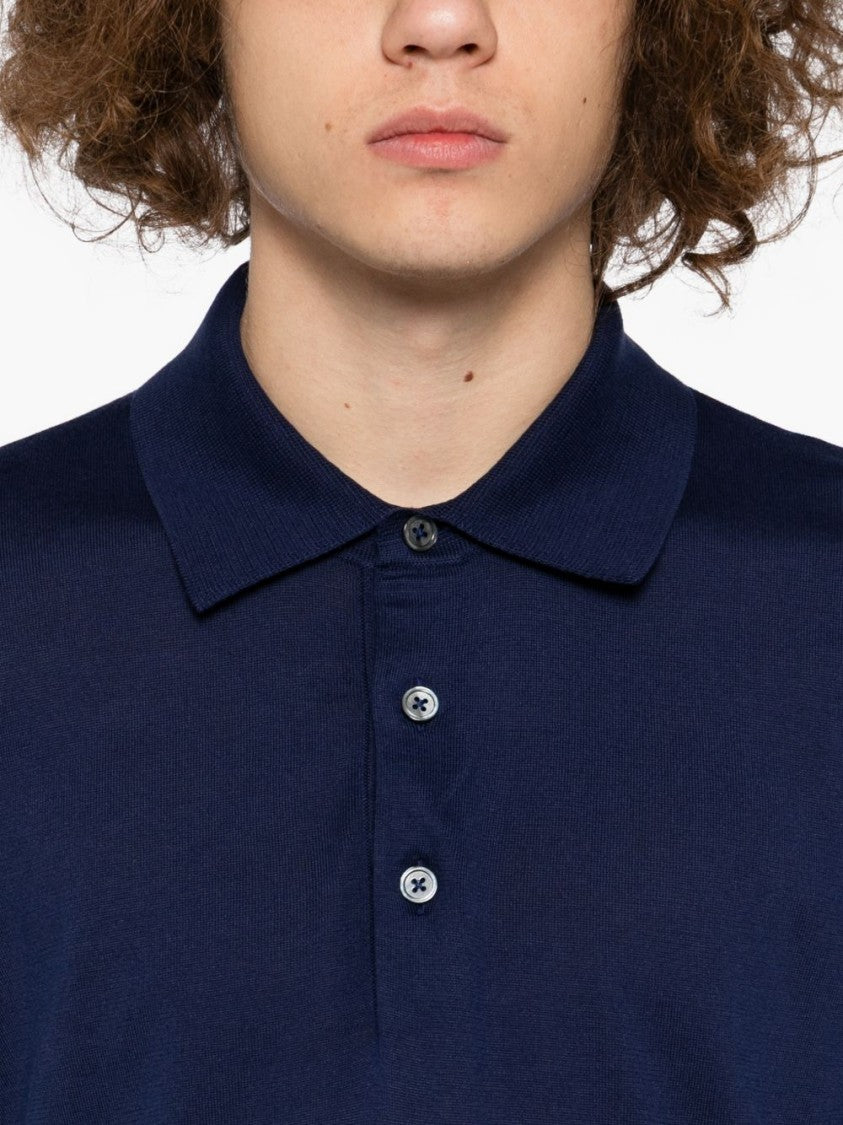 Tom Ford Three-Button Polo With Ribbed Collar In Deep Blue