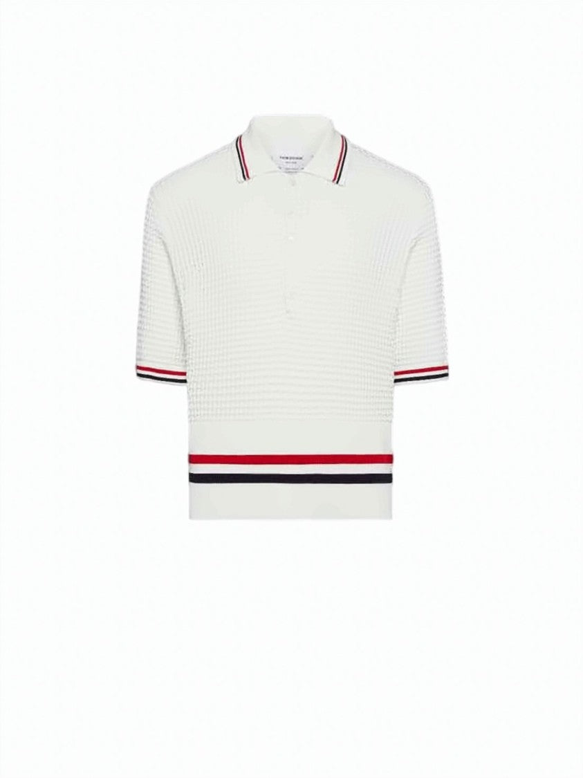 Thom Browne Textured Knit Polo Shirt With Rwb Stripes