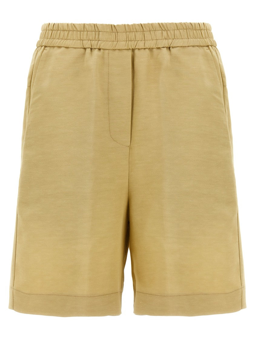 Nude Viscose And Linen Blend Bermuda Shorts