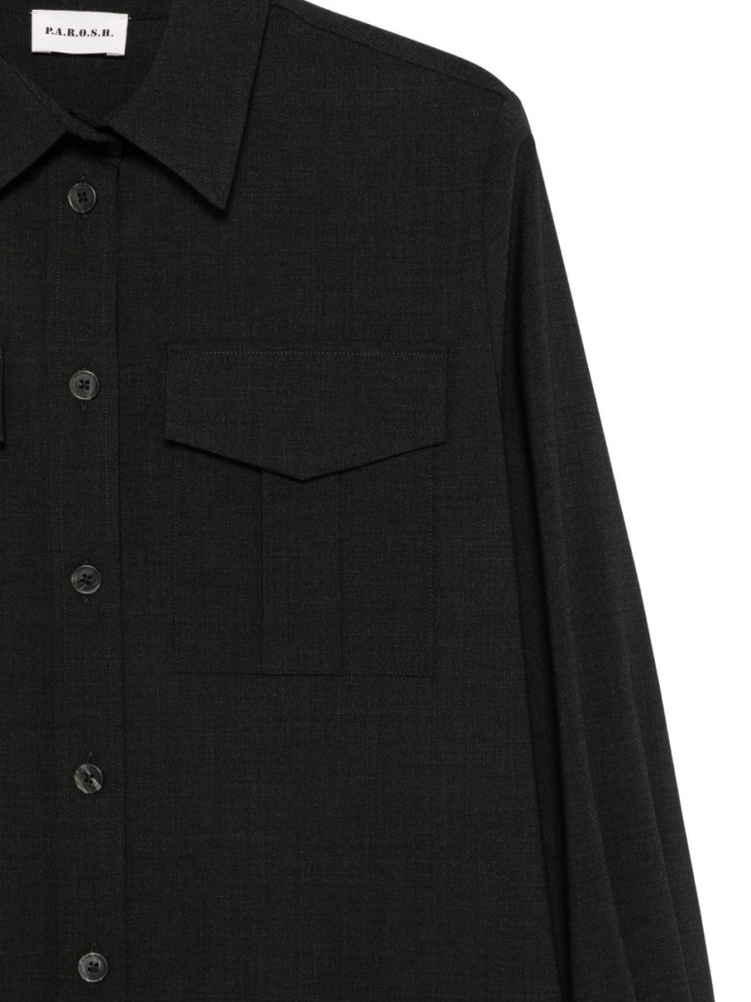 Parosh Dark Brown Stretch Wool Shirt