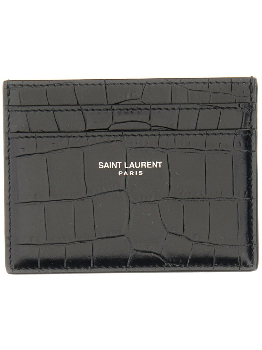 Saint Laurent Textured Calf Leather Cardholder With Crocodile Pattern