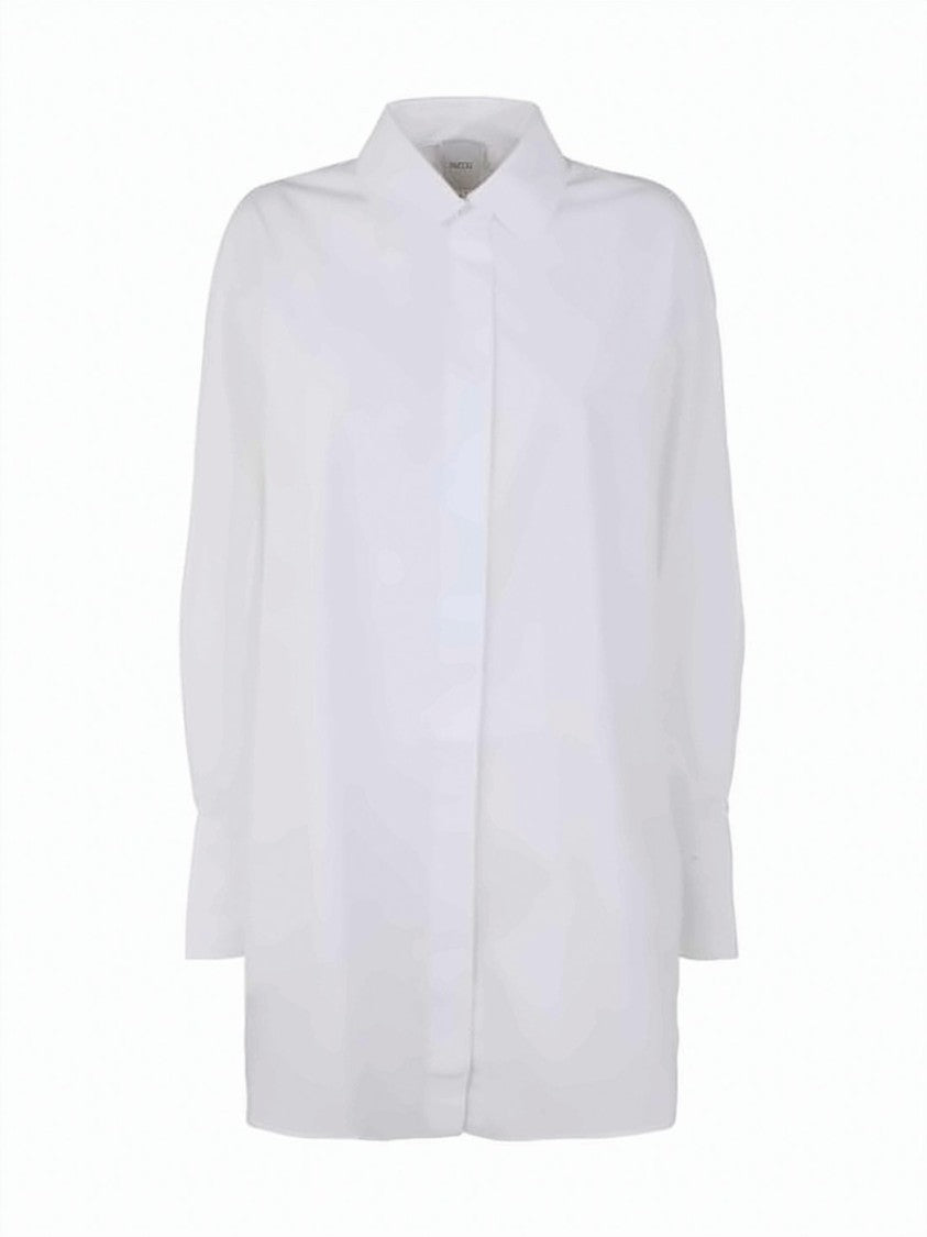 Patou Relaxed Fit White Midi Dress With Classic Collar