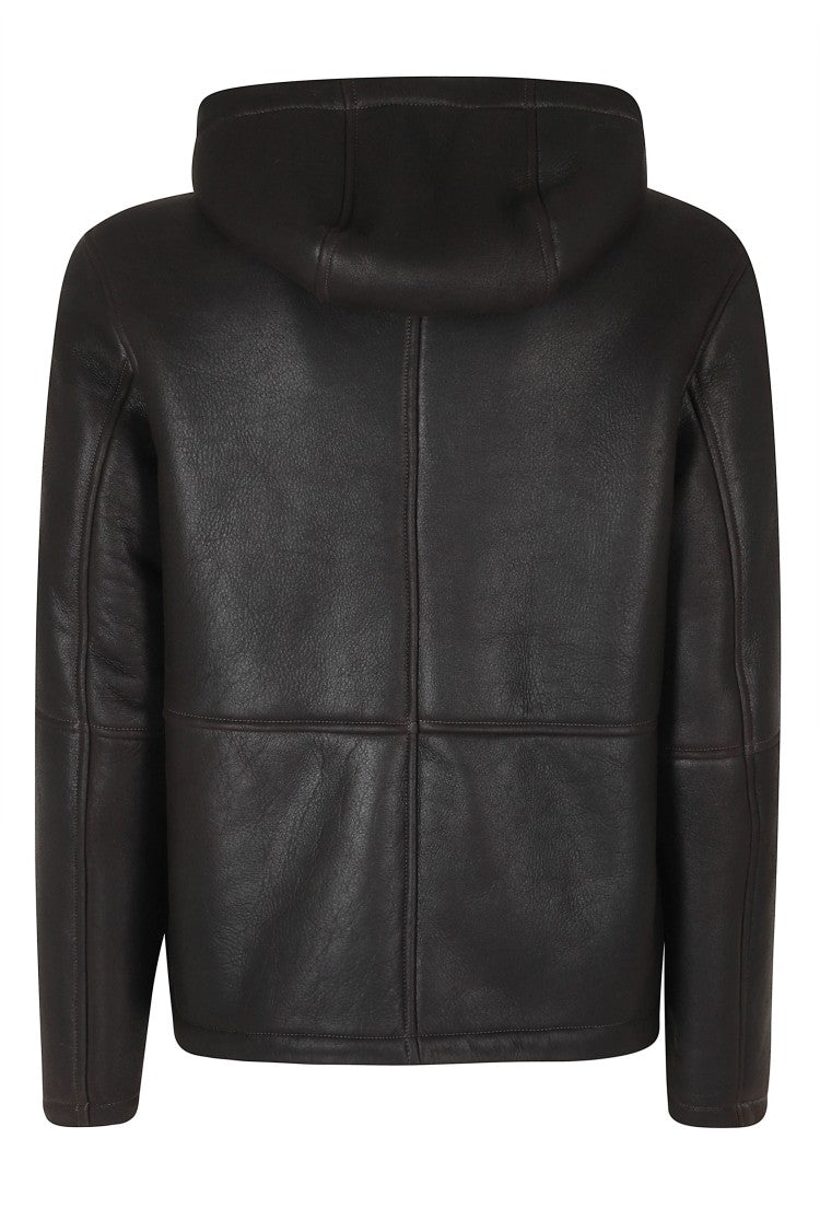 Dondup Marrone Plush Hooded Double-Slider Zip Shearling Jacket