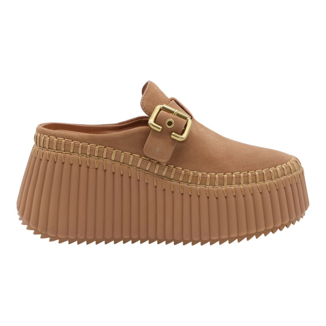 Chloé Brown Platform Sneakers With Gold Buckle Strap