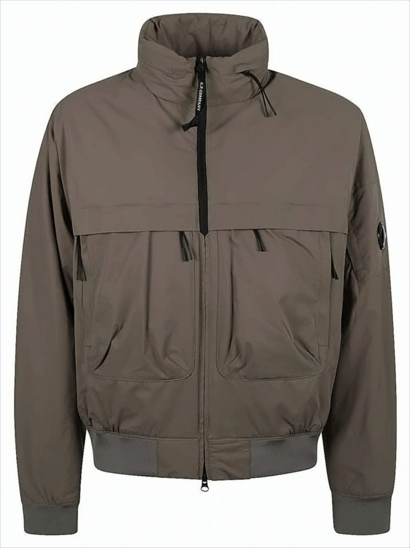 C.P. Company Brown Bomber Jacket With High Collar And Ribbed Details