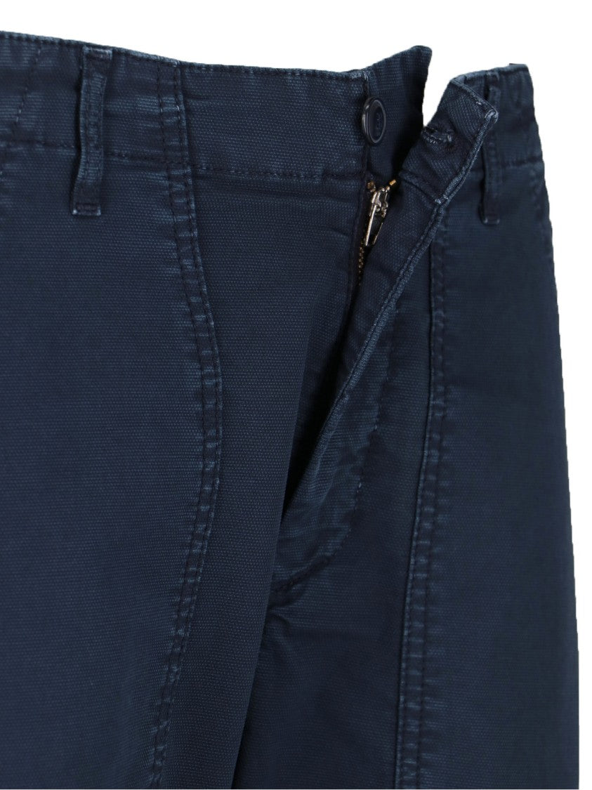 Cruna Navy Blue Straight-Leg Trousers With Adjustable Button Straps