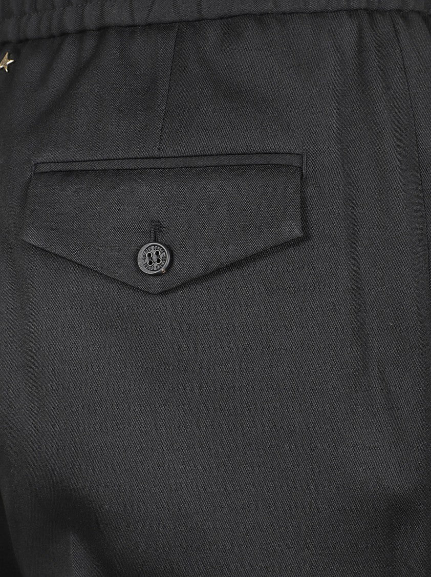 Golden Goose Virgin Wool Twill Trousers With Gold-Tone Logo Detail