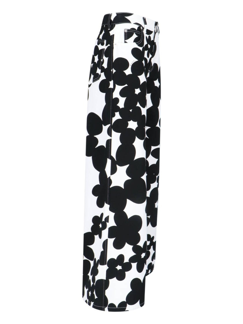 Marni "Dillies" Floral Print Wide-Leg Pants – White