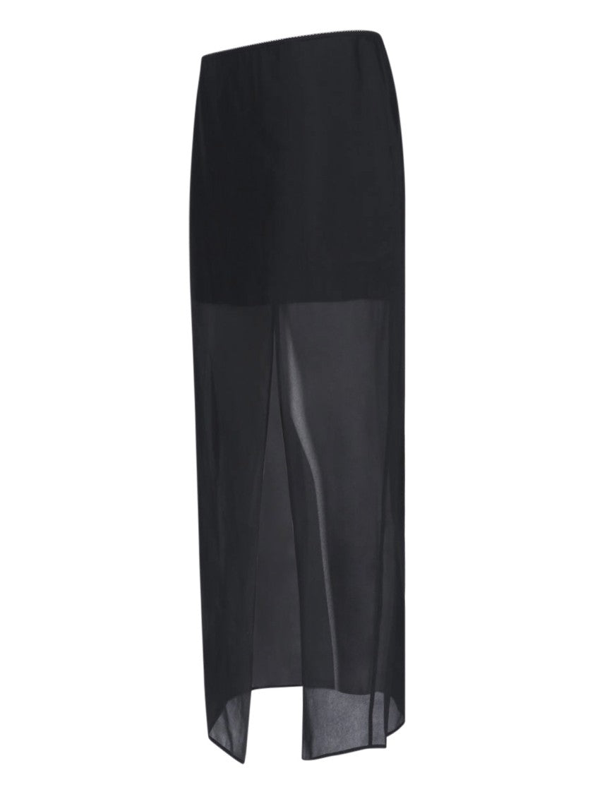 Filippa K Black Layered Sheer Midi Slit Skirt