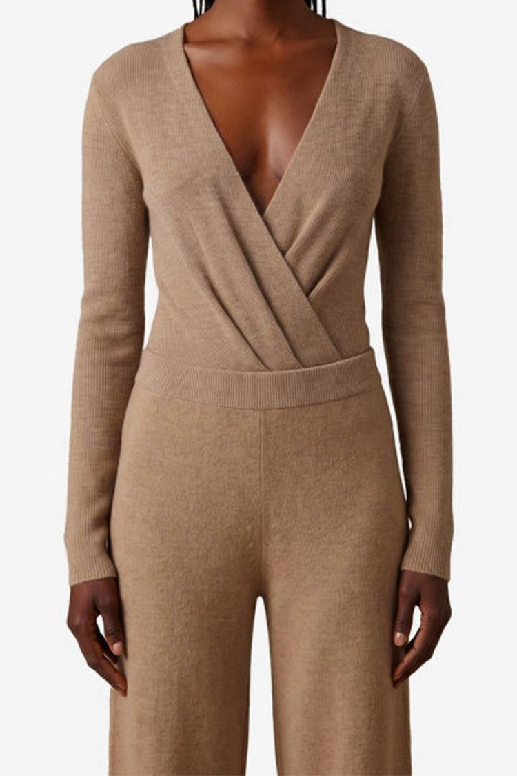 Max Mara Beige Mxmgelato Wrap-Front Knit Cashmere Bodysuit