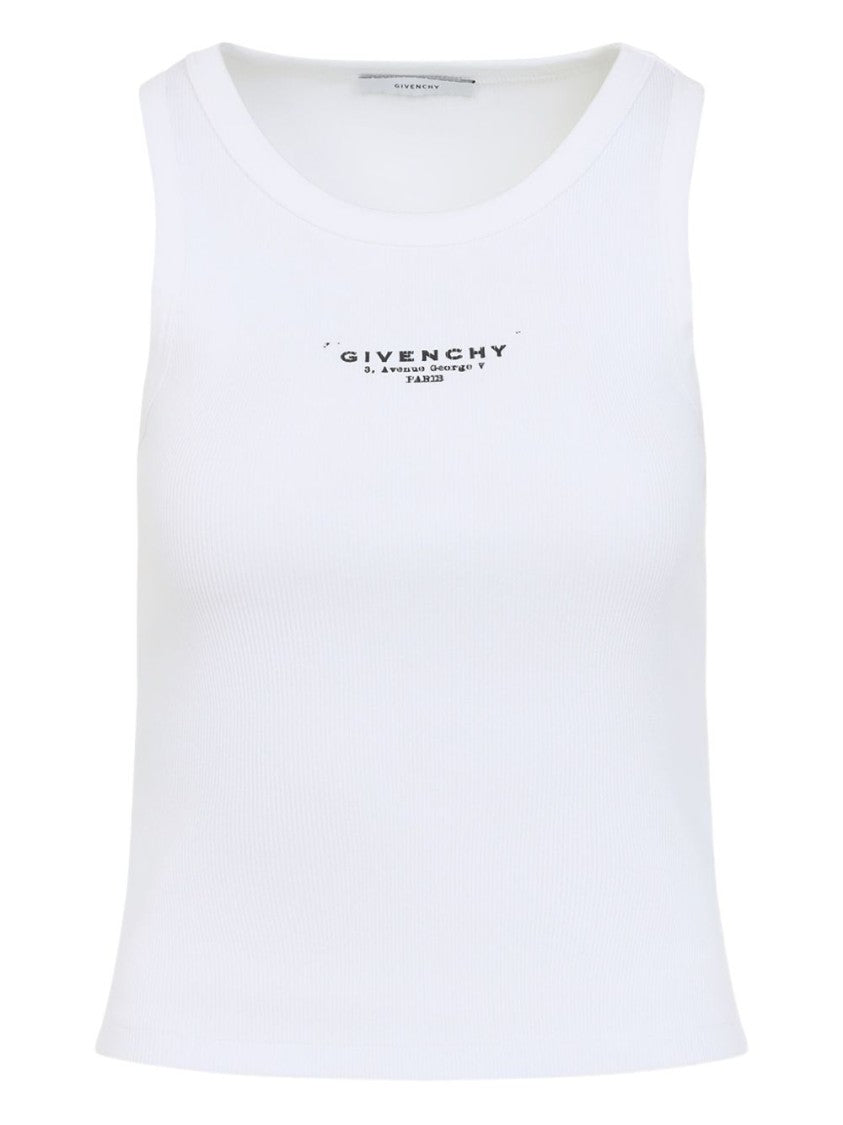 Givenchy White Ribbed Round Neck Sleeveless Top