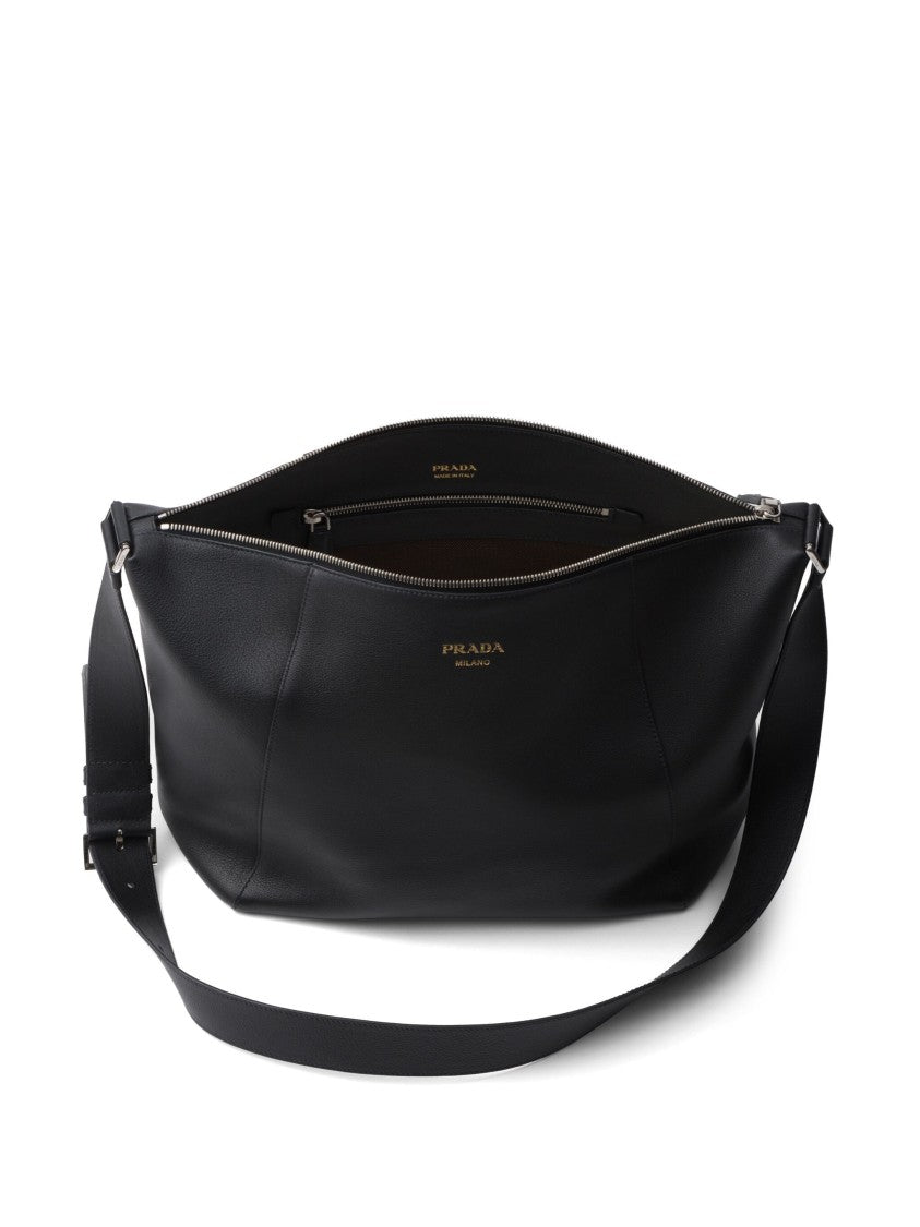 Prada Black Bandoleira Soft Grain Leather Satchel