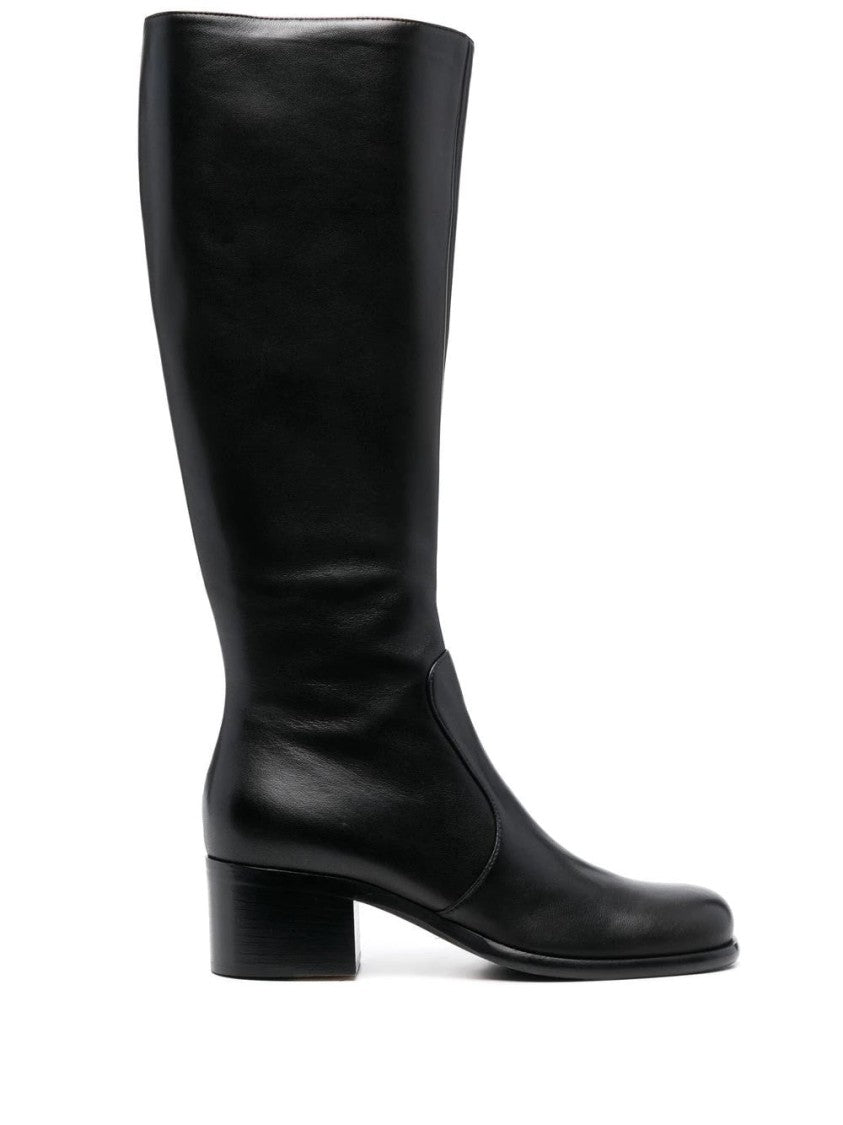 Sergio Rossi Long Black Leather Boots With Elegant Design And Side Zipper