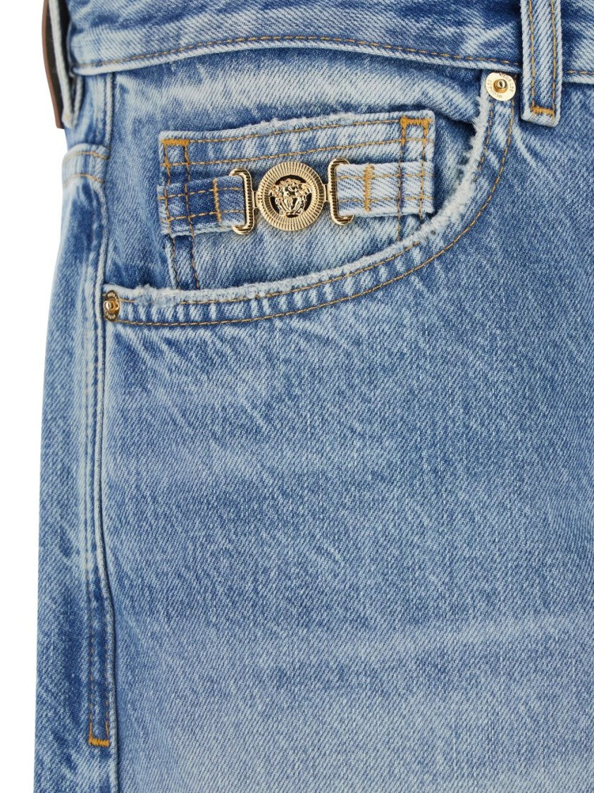 Versace Blue Silk And Nylon Tailored Trousers