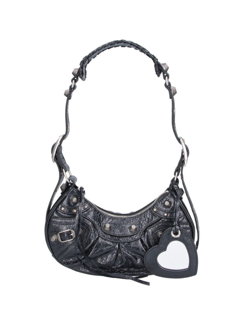Balenciaga Crescent-Shaped Handbag In Textured Black Leather