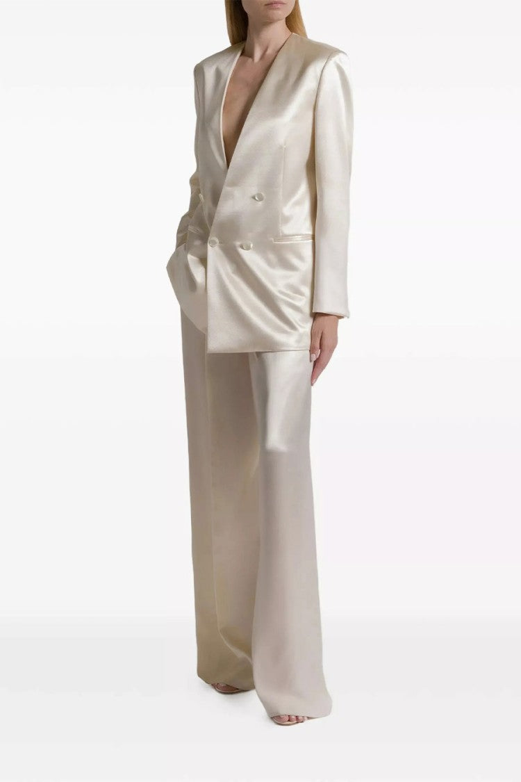 Alberta Ferretti White Wool-Blend Notch-Lapel Blazer
