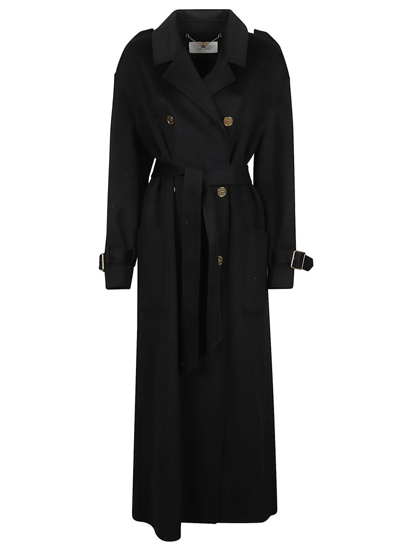 Elisabetta Franchi Belted Double-Breasted Wool Long Coat