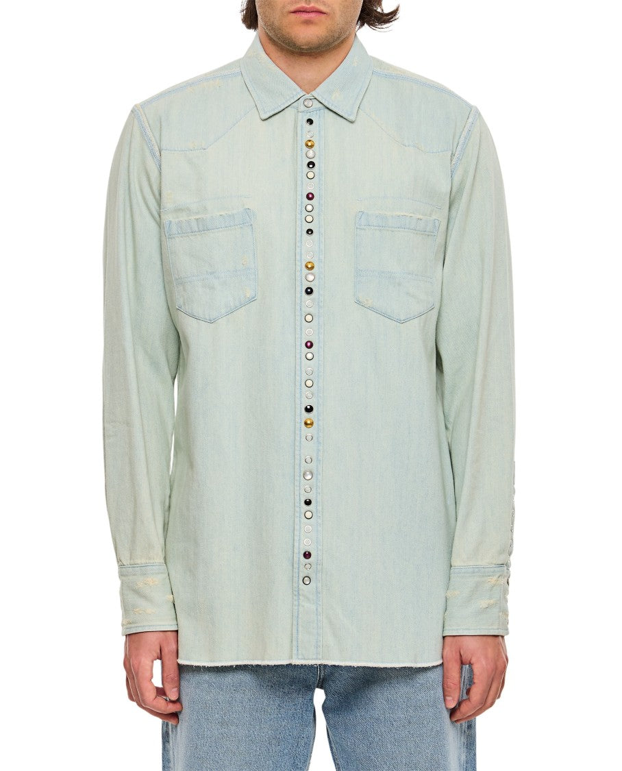 Golden Goose Light Faded Denim Striped Cotton Oxford Shirt