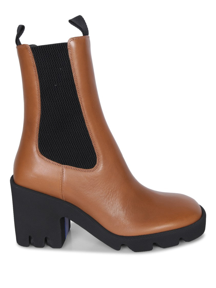 Burberry Brown Leather Boots With Chunky Heel