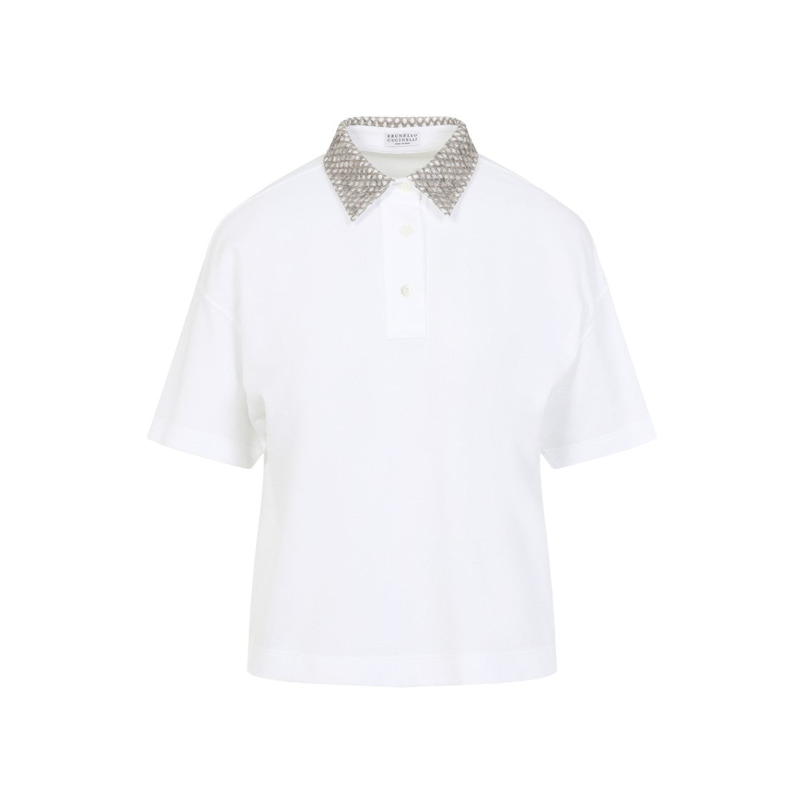 Brunello Cucinelli Textured Collar White Cotton T-Shirt
