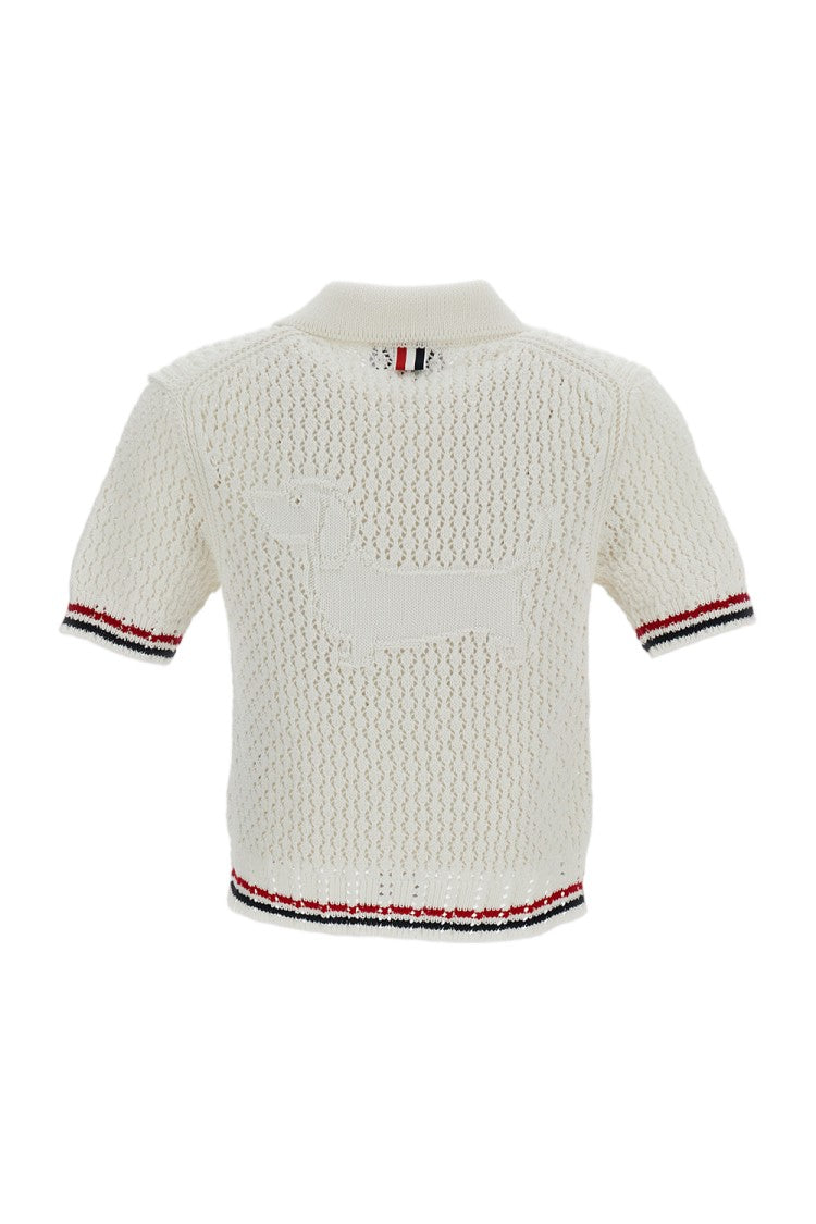 Thom Browne White Pointelle Cotton Cardigan