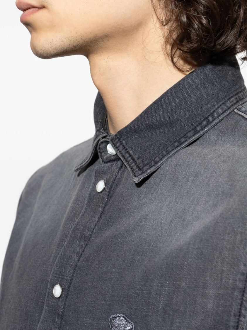 Versace Washed Black Denim Casual Shirt