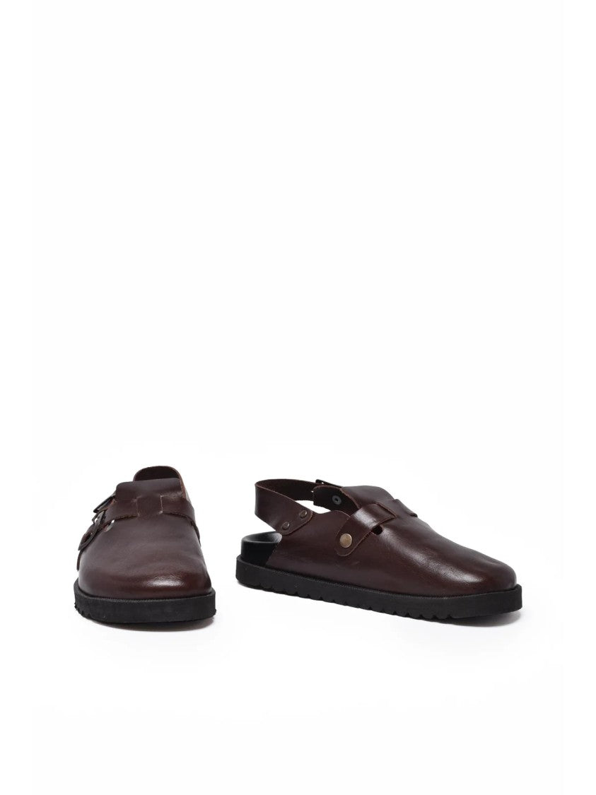 Officine X Post Brown Leather Shoes With Adjustable Strap And Rubber Sole